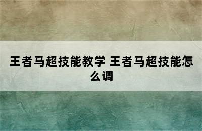 王者马超技能教学 王者马超技能怎么调